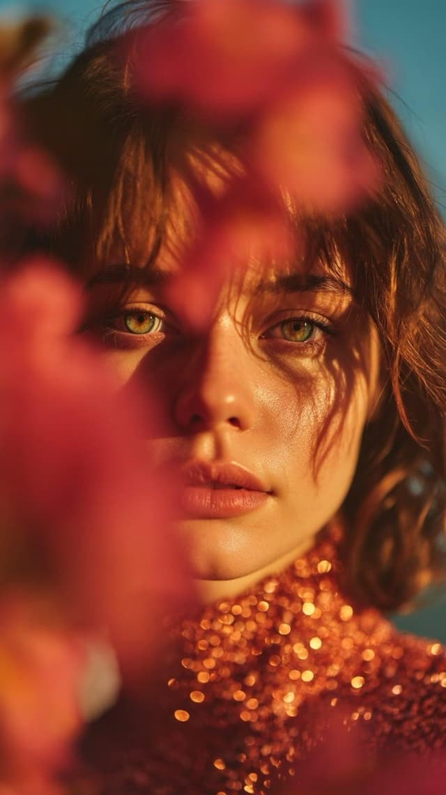 Poetic Cinematic Portrait with Pink Blossoms Prompt — output