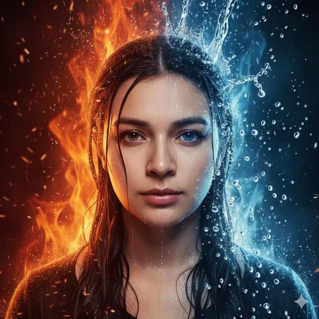 Hyper-Realistic Cinematic Portrait of Elemental Balance (Fire and Water) — output