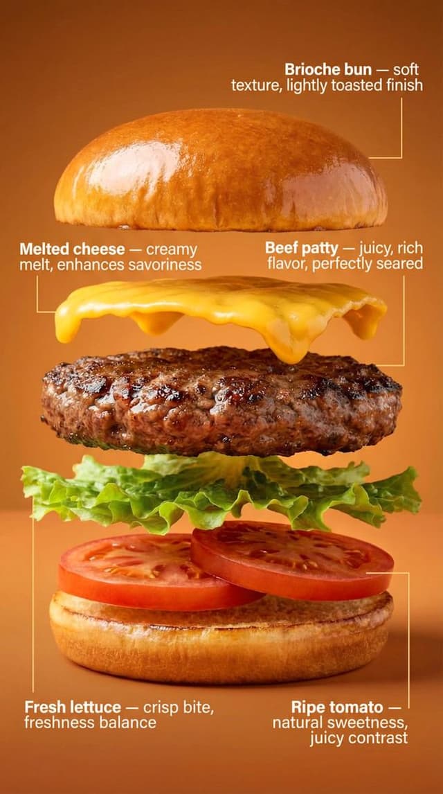 Infographic / Edu Visual - Exploded-View Burger Composition with Annotations — output