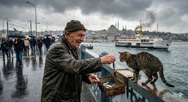Documentary Photo of Fisherman and Cat on Galata Bridge — output