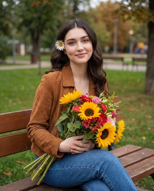 Candid Autumnal Park Portrait with Bouquet — output