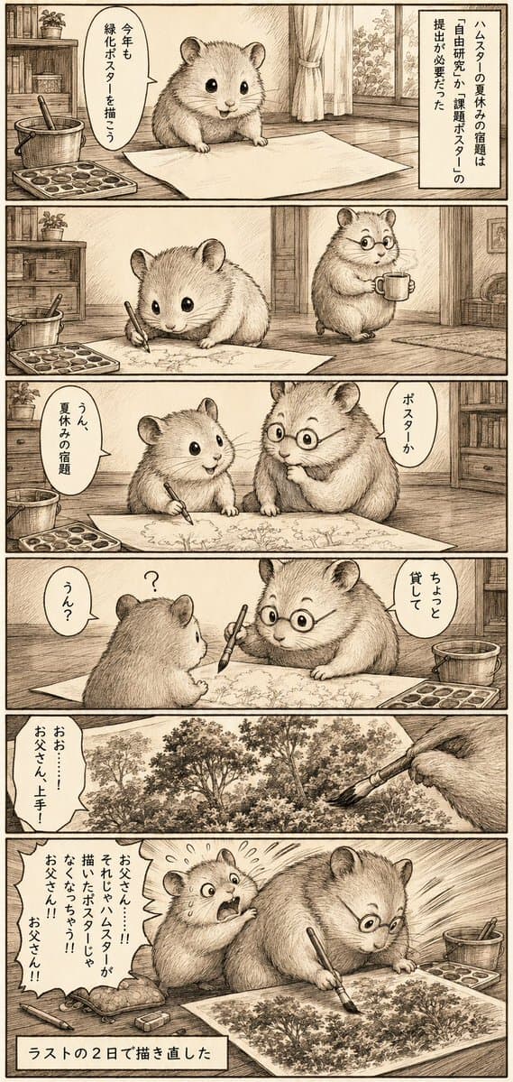 Comic / Storyboard - Sepia Hamster Summer Homework Manga — output