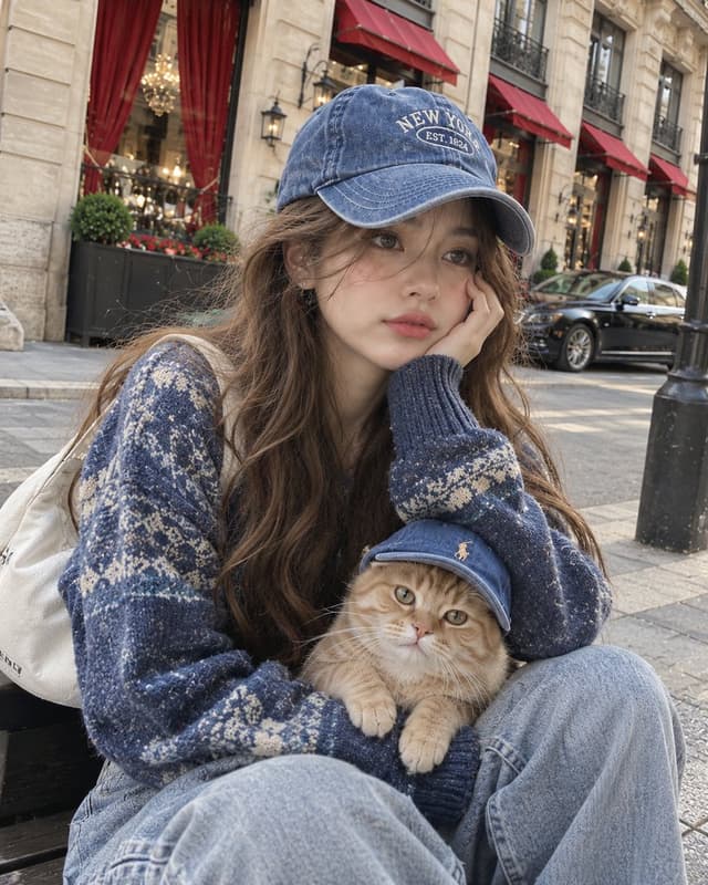 Profile / Avatar - Street Selfie with Cat in Matching Cap — output