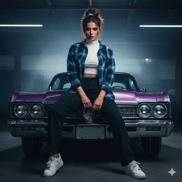 Cinematic Urban Rebel Portrait on Lowrider — output