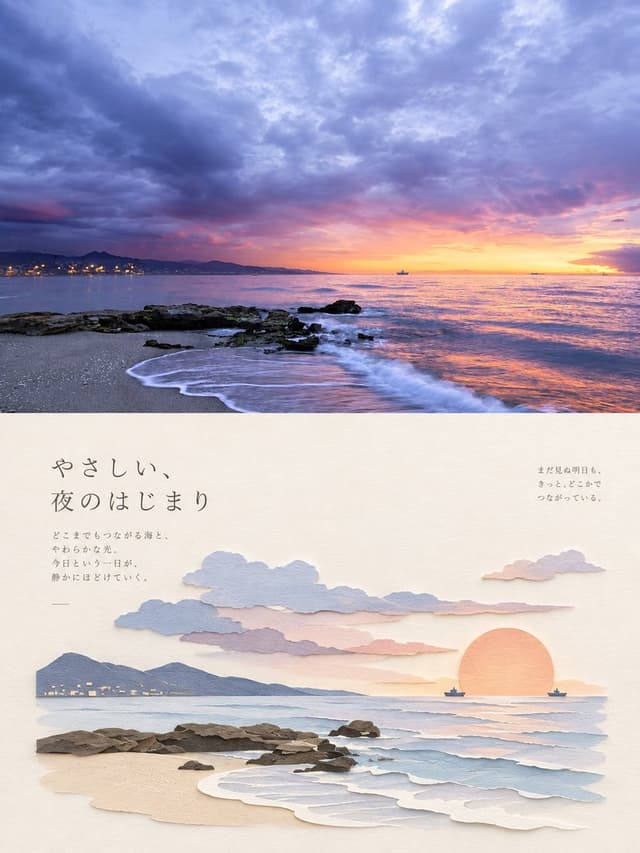 Social Media Post - Japanese Paper-Cut Sunset Collage — output