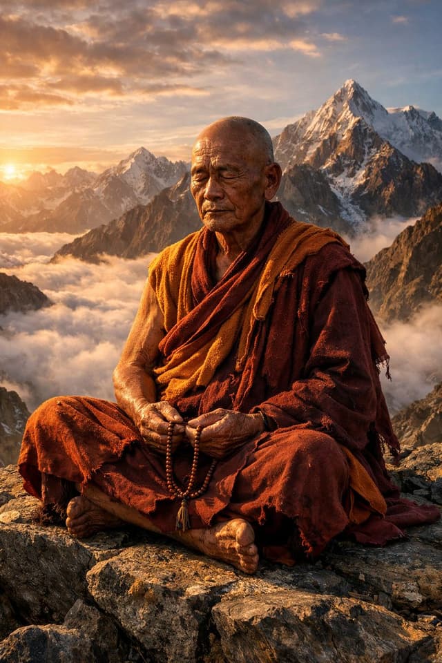 Hyper-Realistic Buddhist Monk Meditation Scene — output