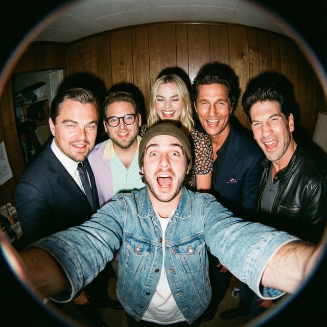 Fisheye selfie with movie characters using Nano Banana Pro — output