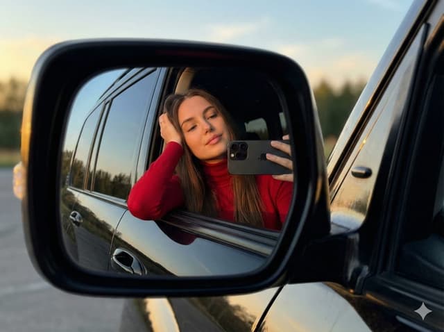 JSON selfie-in-car mirror prompt for Nano Banana Pro — output