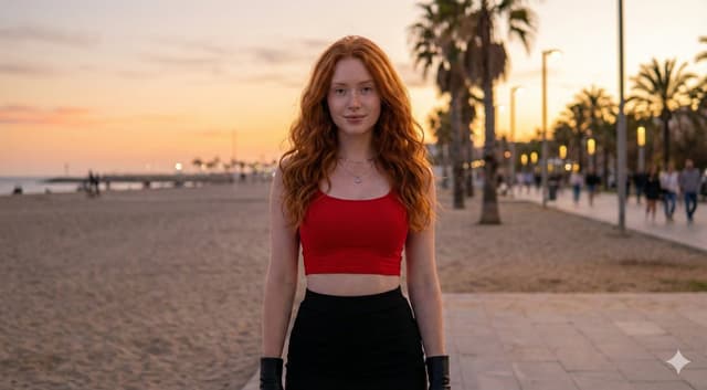 Social Media Post - Cinematic Fashion Portrait of a Young Woman at Sunset Beach — output