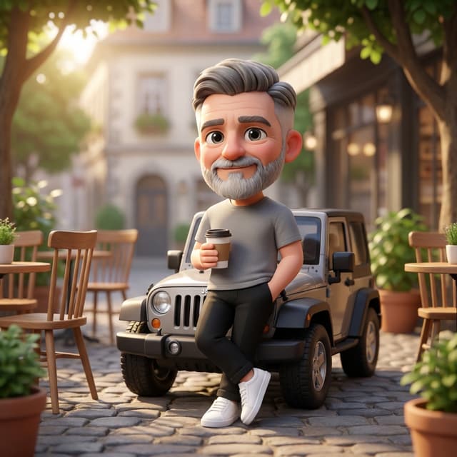 Pixar-Quality 3D Chibi Character with Mini Jeep — output