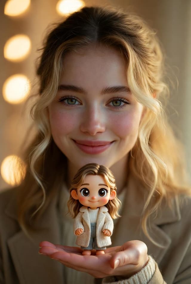 Cinematic Portrait with Miniature Chibi Figurine — output