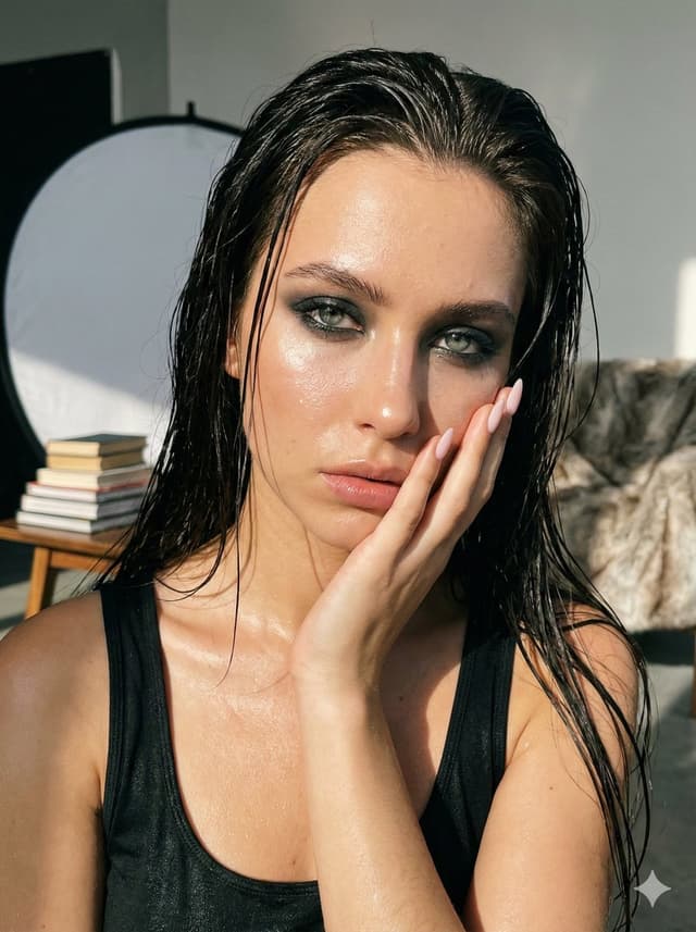 Ultra-Photorealistic Wet-Skin Beauty Portrait Prompt — output