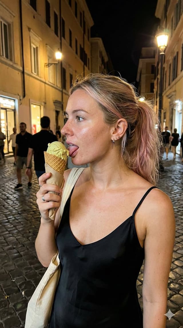 Social Media Post - Candid Ice Cream Snapshot in European City at Night — output