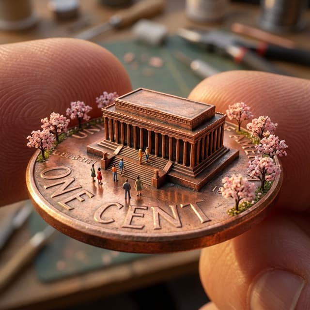 Macro Photoreal Diorama on a US Penny — output