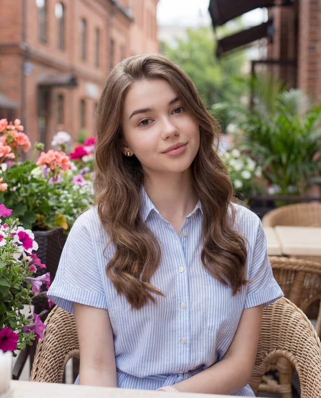 Social Media Post - Soft Feminine Lifestyle Portrait at a Flower-Filled Café — output