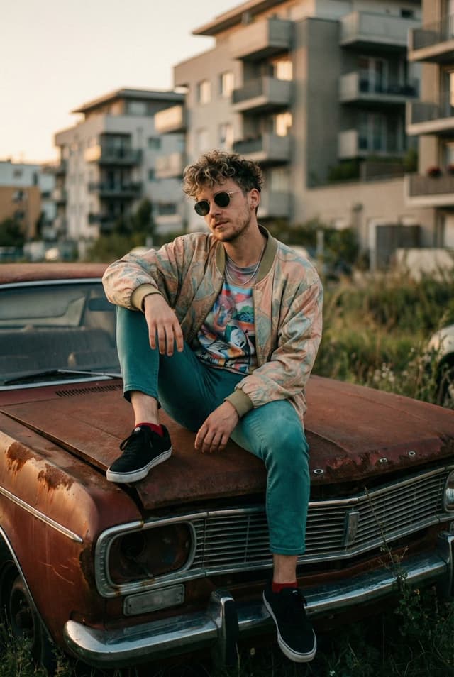 Urban Lifestyle Portrait on Rusted Vintage Car — output