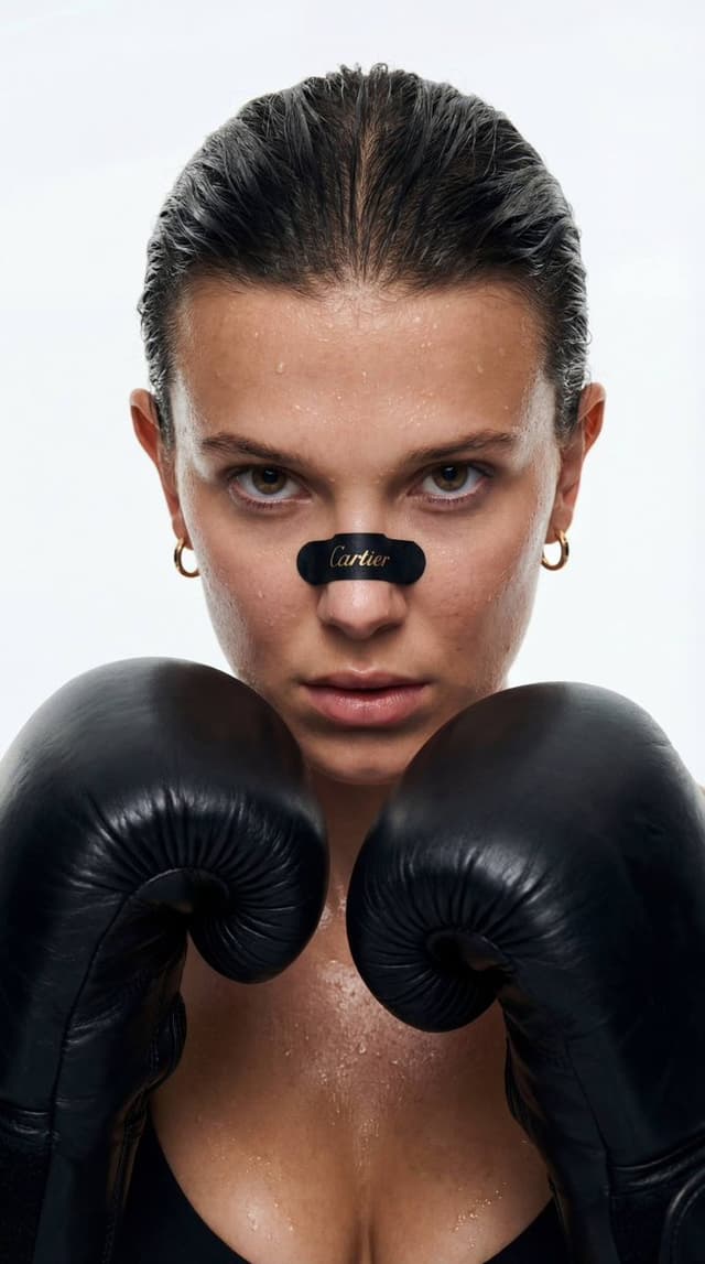 Cinematic Boxer Portrait with Cartier Branding — output