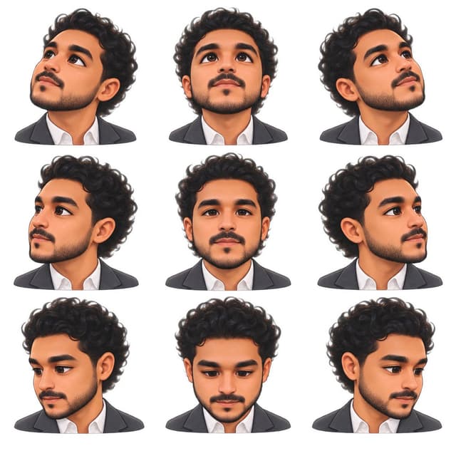 Profile / Avatar - Nine-Angle Stylized Male Avatar Grid — output
