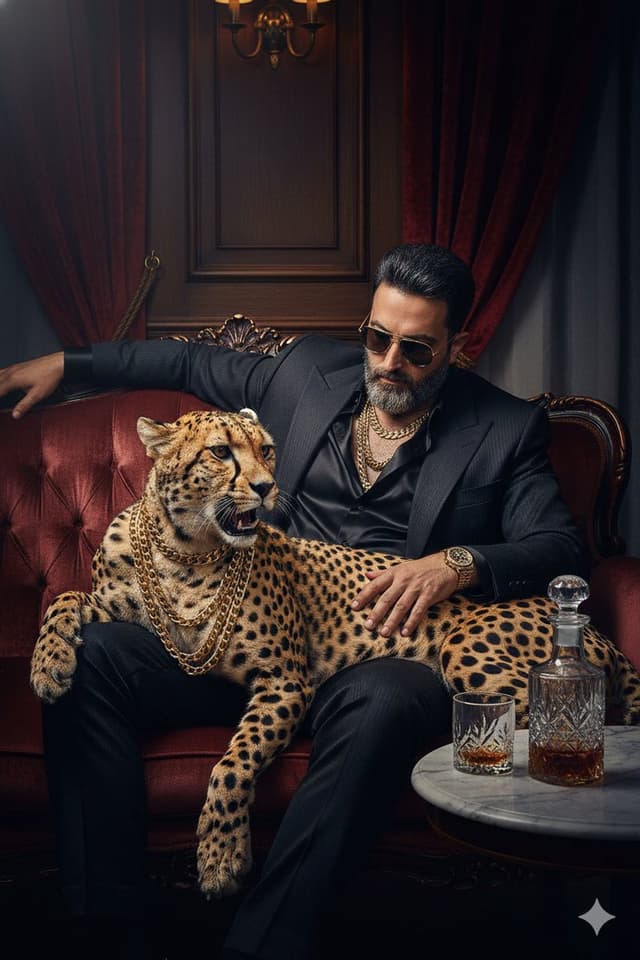 Bossy Gangster with Cheetah Portrait Prompt — output