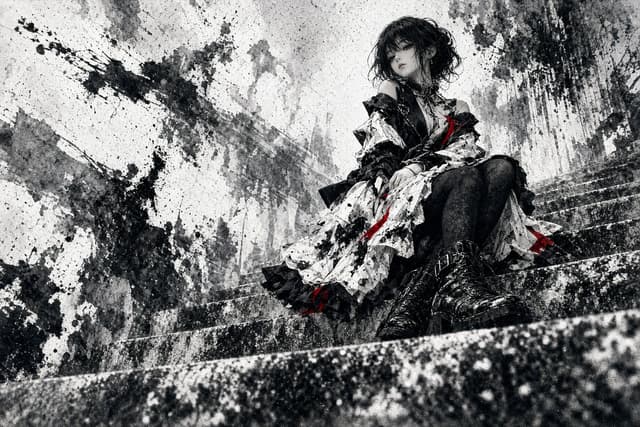 Comic / Storyboard - Gothic Girl on Ink-Splattered Stairs — output