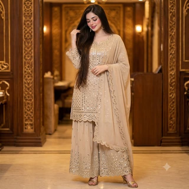 Product Marketing - Elegant Mirror-Work Sharara Set Portrait — output