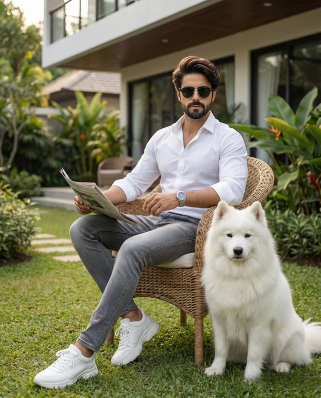 Modern Luxury Lifestyle Portrait of a Man in a Garden — output