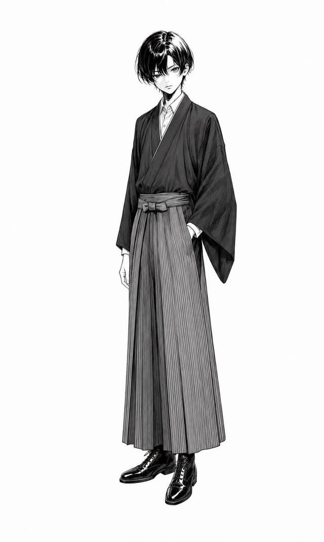 Comic / Storyboard - Monochrome Anime Hakama Character — output