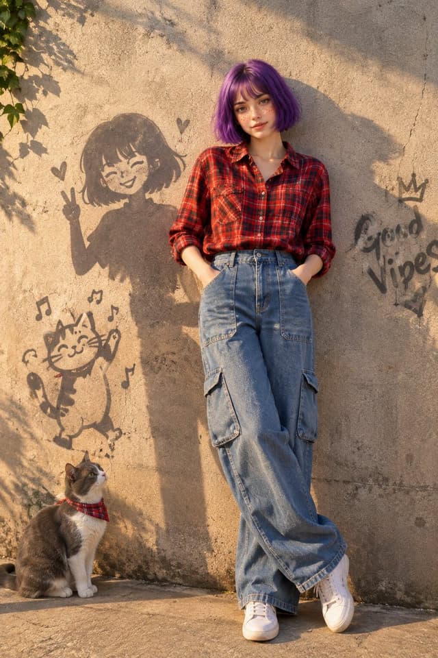 Social Media Post - Hyper-realistic Outdoor Fashion Portrait with Cat — output