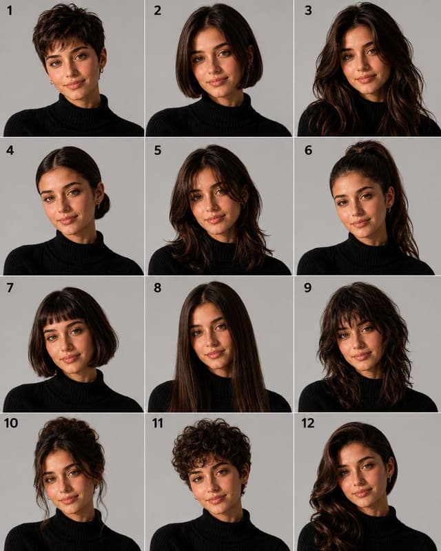 Infographic / Edu Visual - 12-Panel Hairstyle Lookbook Grid — output