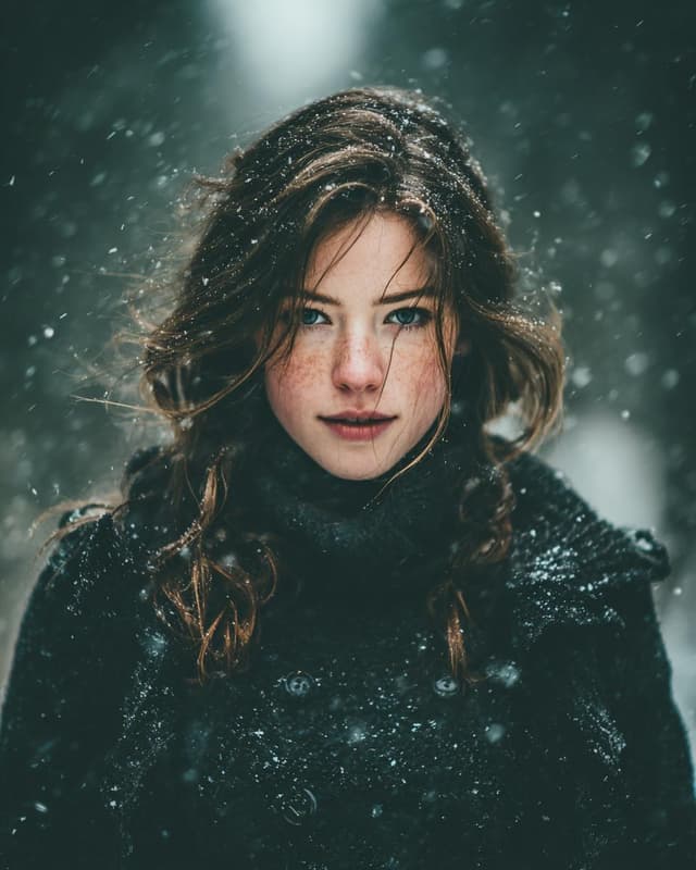 Cinematic Winter Portrait with Snowfall — output
