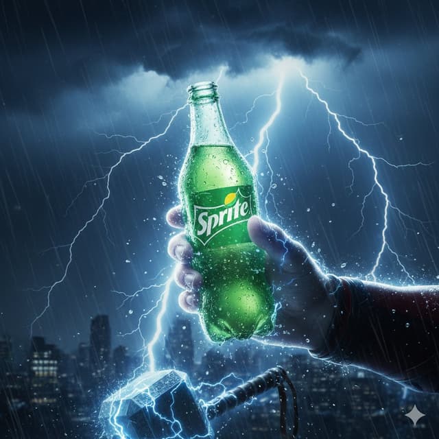 Social Media Post - Thor Holding Sprite Bottle Prompt — output