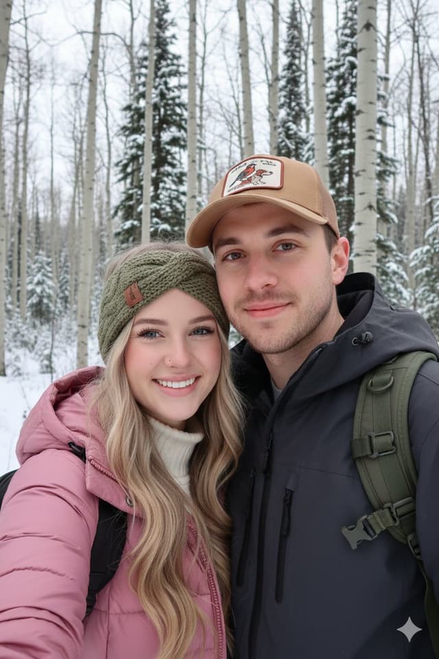 Winter Hiking Couple Selfie JSON Prompt — output