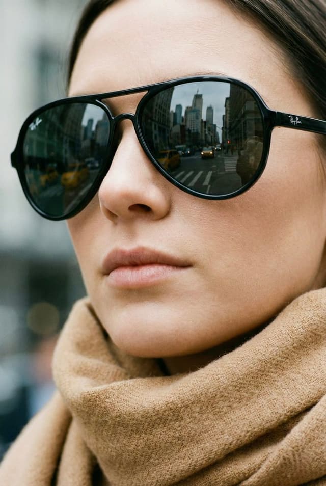 High-Fashion Aviator Sunglasses Portrait with NYC Reflection — output