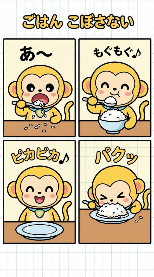 Four-Panel Manga Creation: Don't Spill Your Rice — output