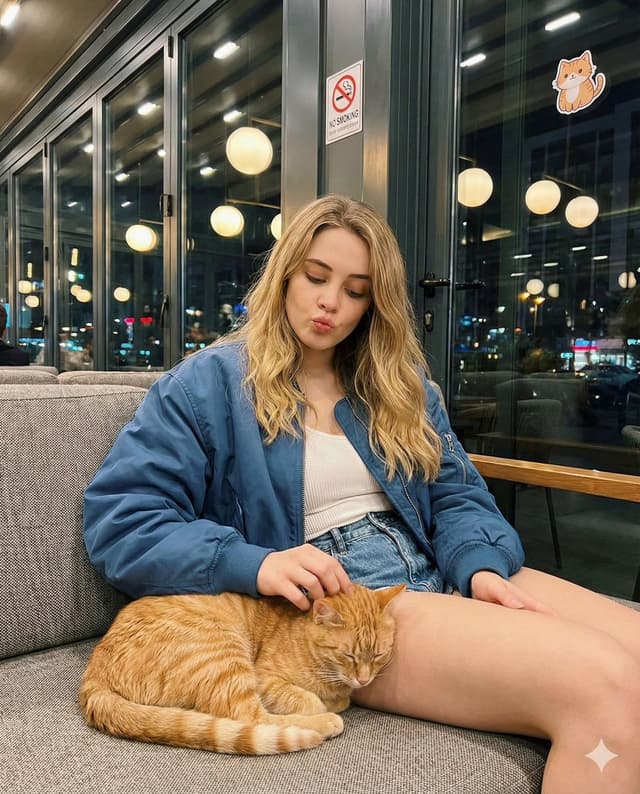 Candid cafe snapshot with a cat — output