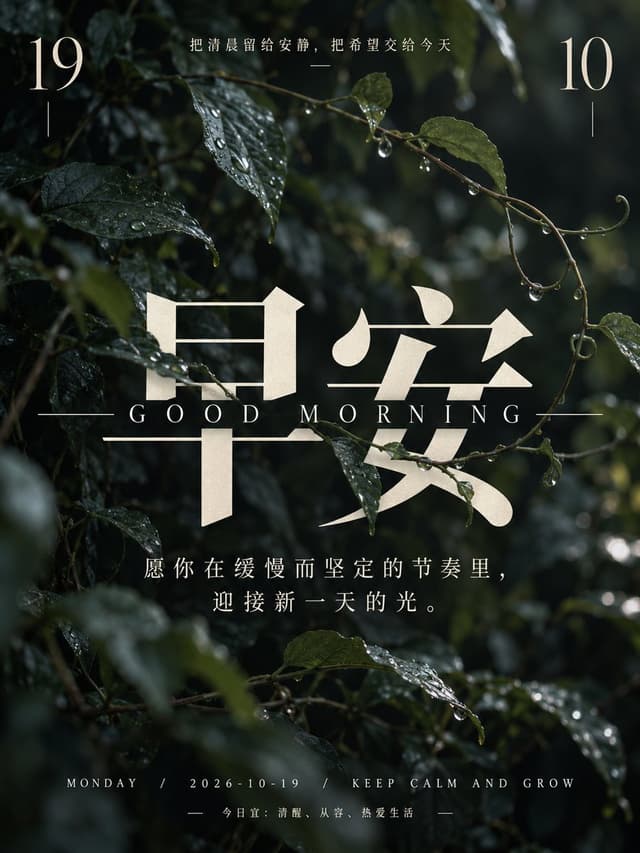Social Media Post - Healing Morning Poster with Dewy Leaves