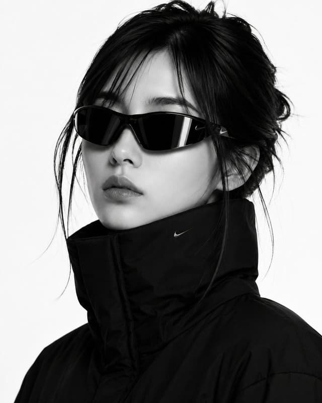 Product Marketing - High-Fashion B&W Puffer Jacket Portrait — output