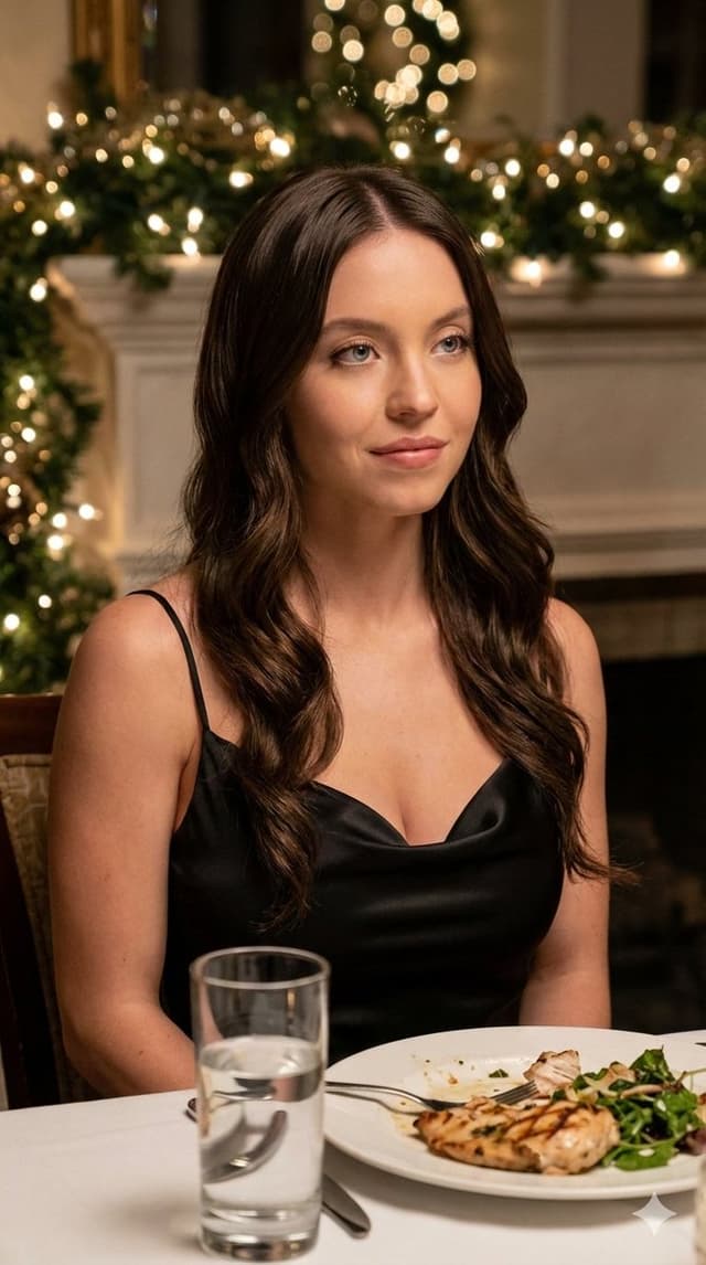 Romantic Dinner Date Portrait in Black Satin Dress — output