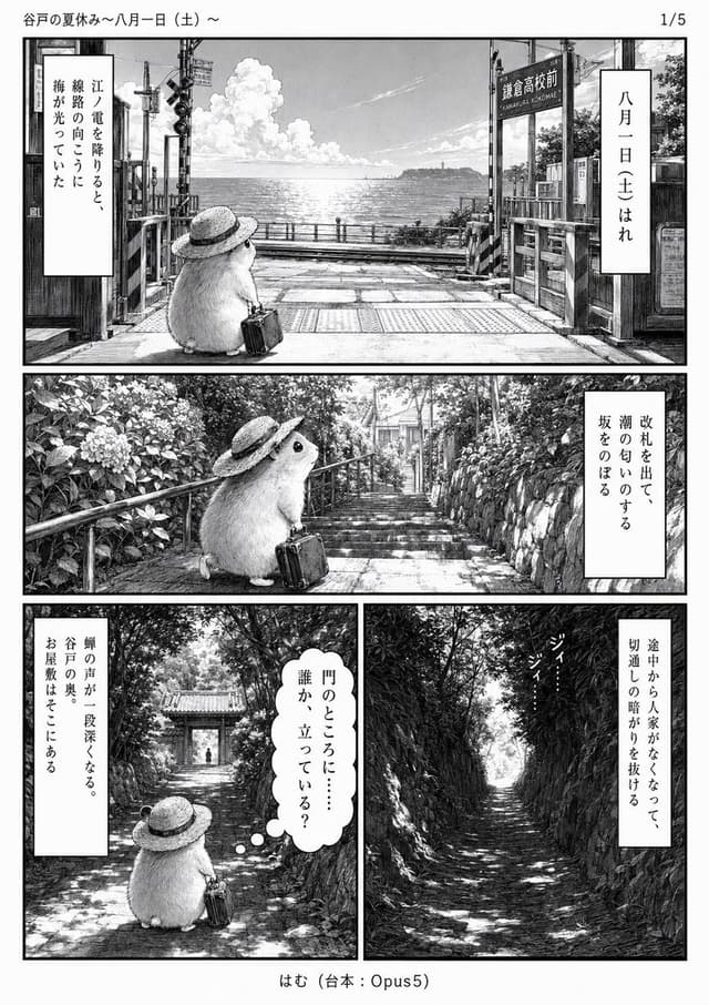 Comic / Storyboard - Monochrome Summer Hamster Manga Page — output