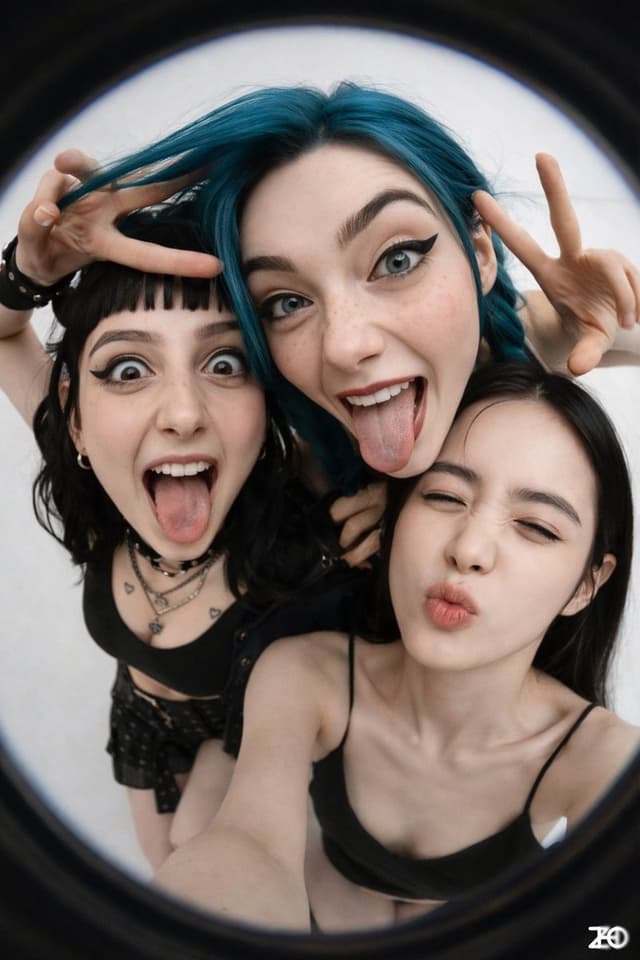 Fisheye Group Photo with Exaggerated Poses — output