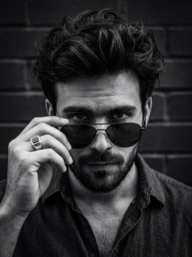 Profile / Avatar - High-contrast black and white intense male portrait — output