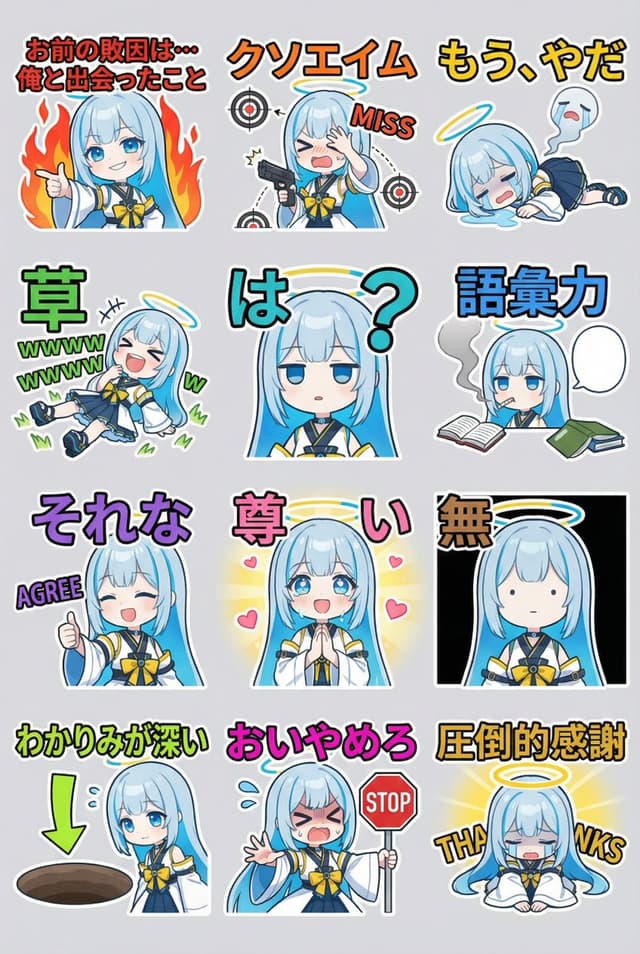 Humorous LINE sticker sheet for Oracle-chan — output