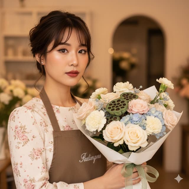 Romantic Cottagecore Florist Editorial Portrait Prompt — output