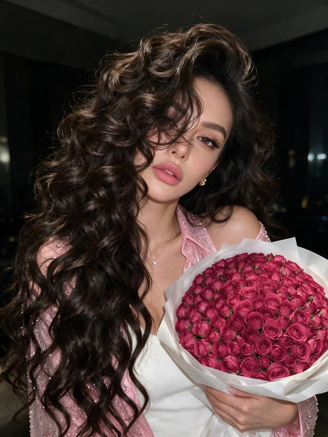 Profile / Avatar - Curly Hair Rose Selfie Portrait — output