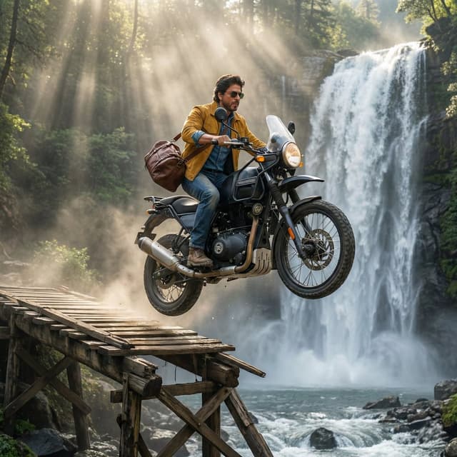 SRK Motorcycle Jump Action Shot Prompt — output