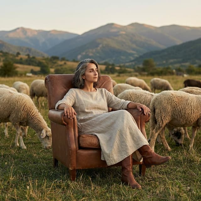 Editorial Photography of Woman in Armchair with Sheep — output