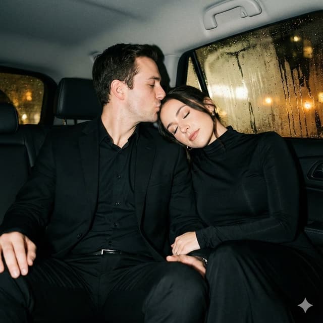 Y2K flash night car couple portrait prompt — output