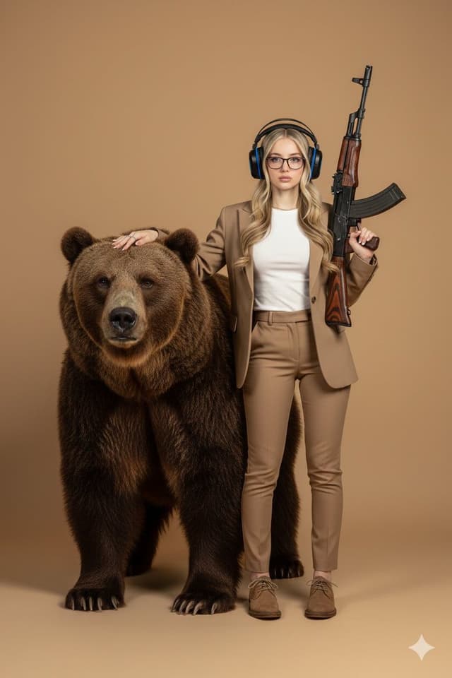 Surreal Studio Portrait with Grizzly Bear and Rifle — output