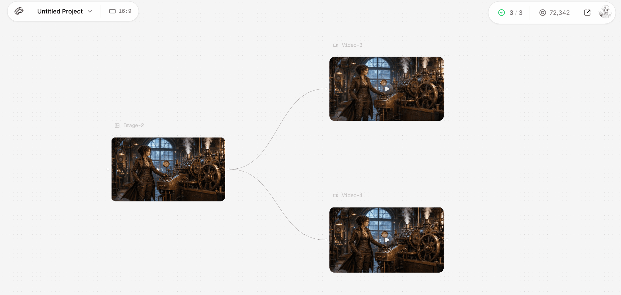 Astorie canvas connecting one source image to Seedance 2.5 and Seedance 2.0 video generations