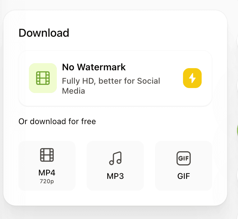 VEED free export window showing a 720p MP4 and an upgrade for watermark-free Full HD